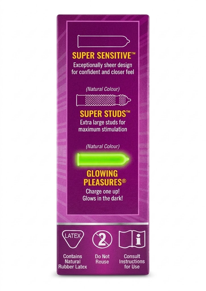 One Mixed Pleasures Condoms, Natural Rubber Latex, Super Sensitive, Extra Large Studs, 3-Pack