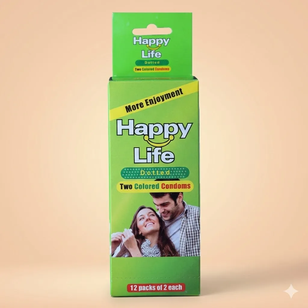 Happy Life Dotted Two Colored Condoms 2’S