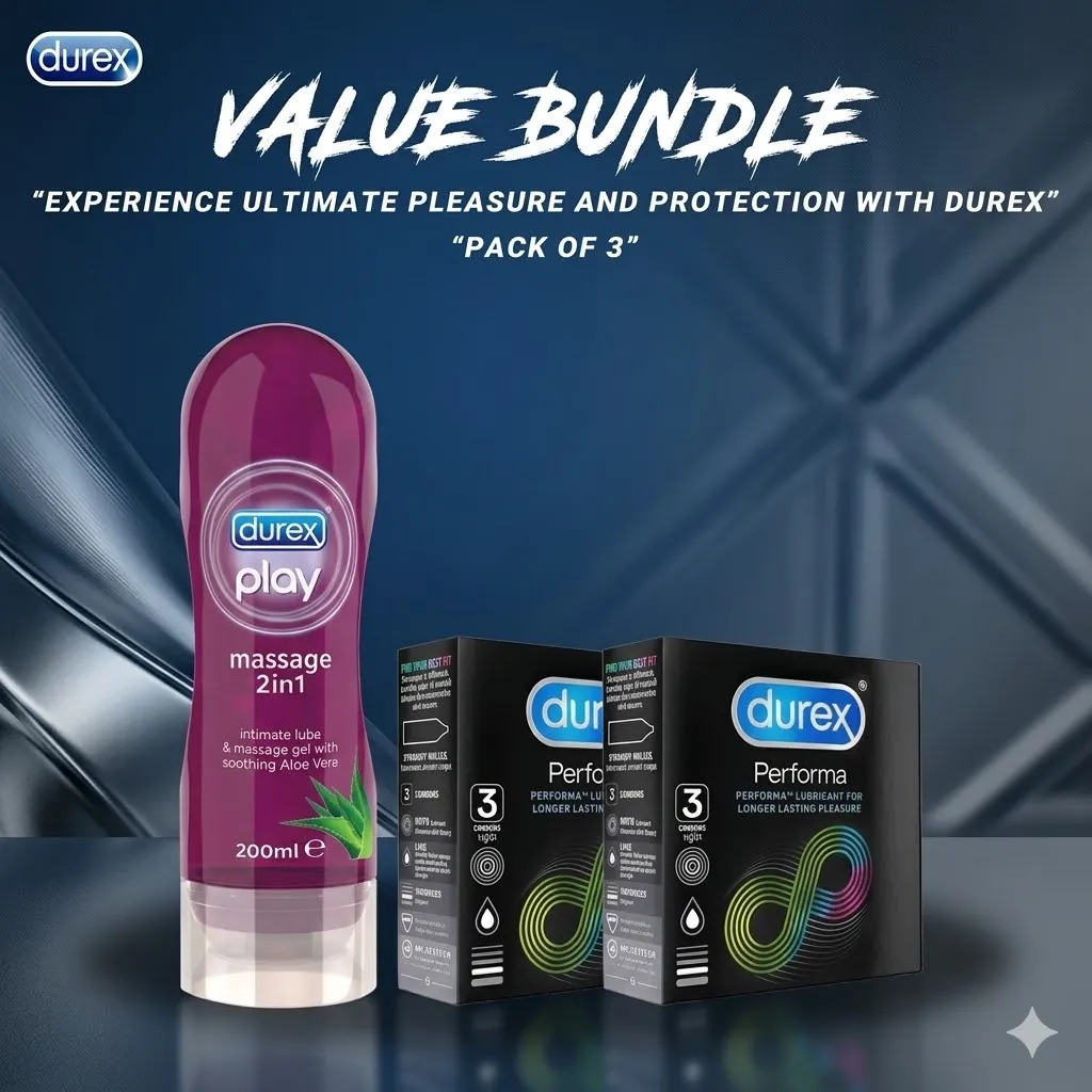 Product Details Of Pack Of 2 – Durex Play Massage 2 In 1 Aloe Vera Gel 50ml + Durex Performa Long Lasting Timing Condoms 6’S(With Private Packing 🔞)