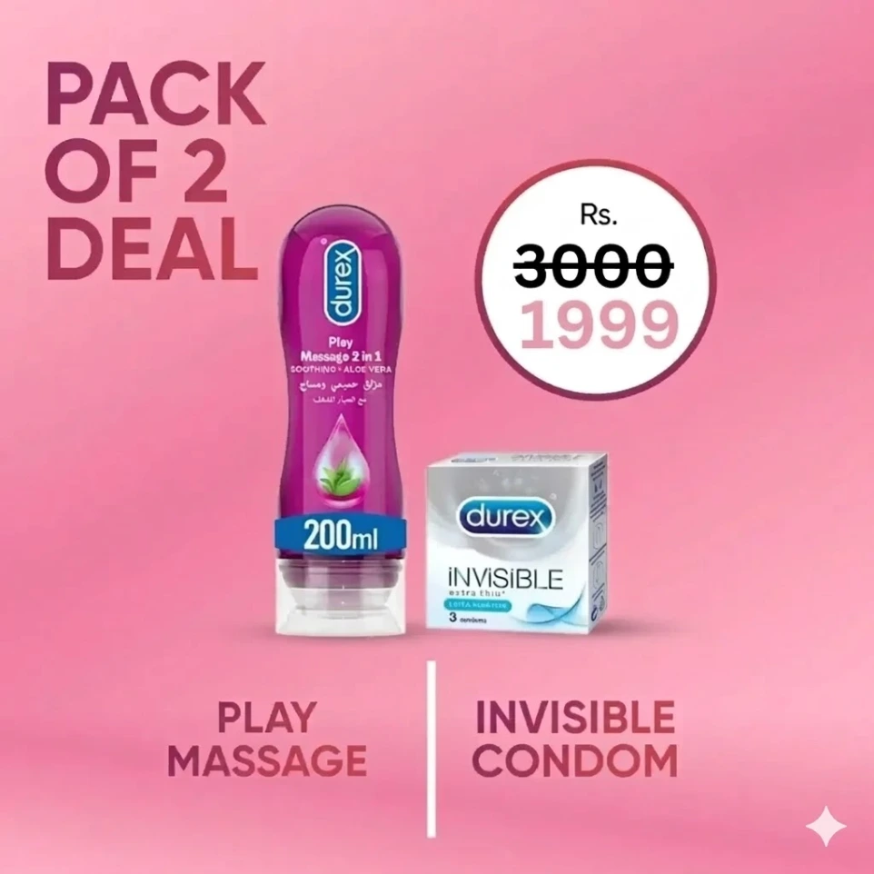 Pack Of 2 – Pay Massage 2 In 1 Aloe Vera Gel 50ml + Invisible Extra Thin Condoms 3’S(With Private Packing 🔞)