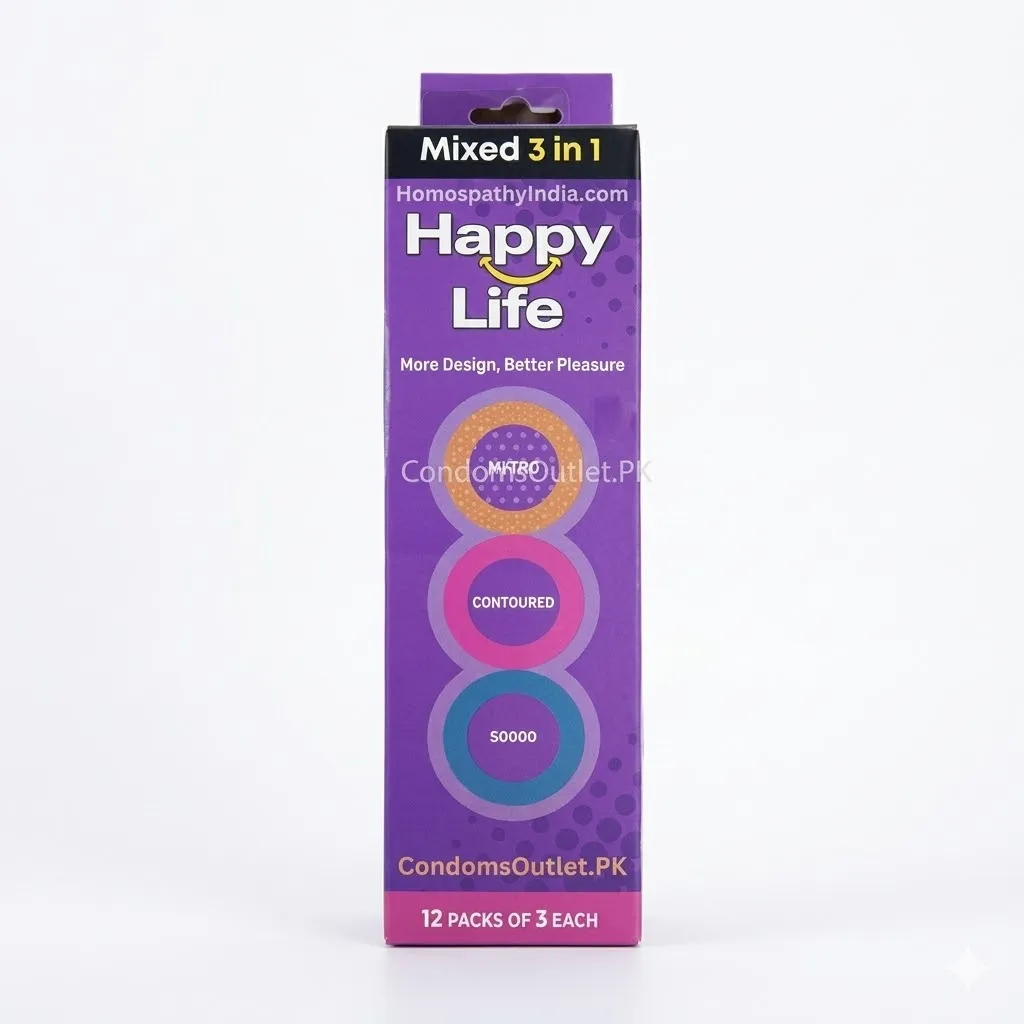 Happy Life Collection 3in1 Condoms | Contoured, Ribbed & Dotted - 36 Pack(With Private Packing 🔞)