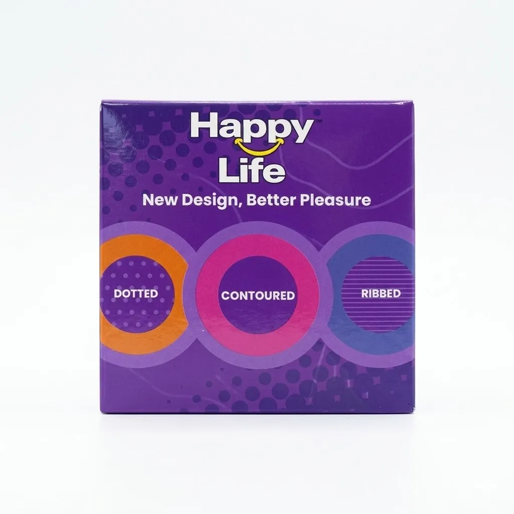 Happy Life Mixed 3 in 1 Collection Dotted, Contoured, Ribbed 3 Condoms
